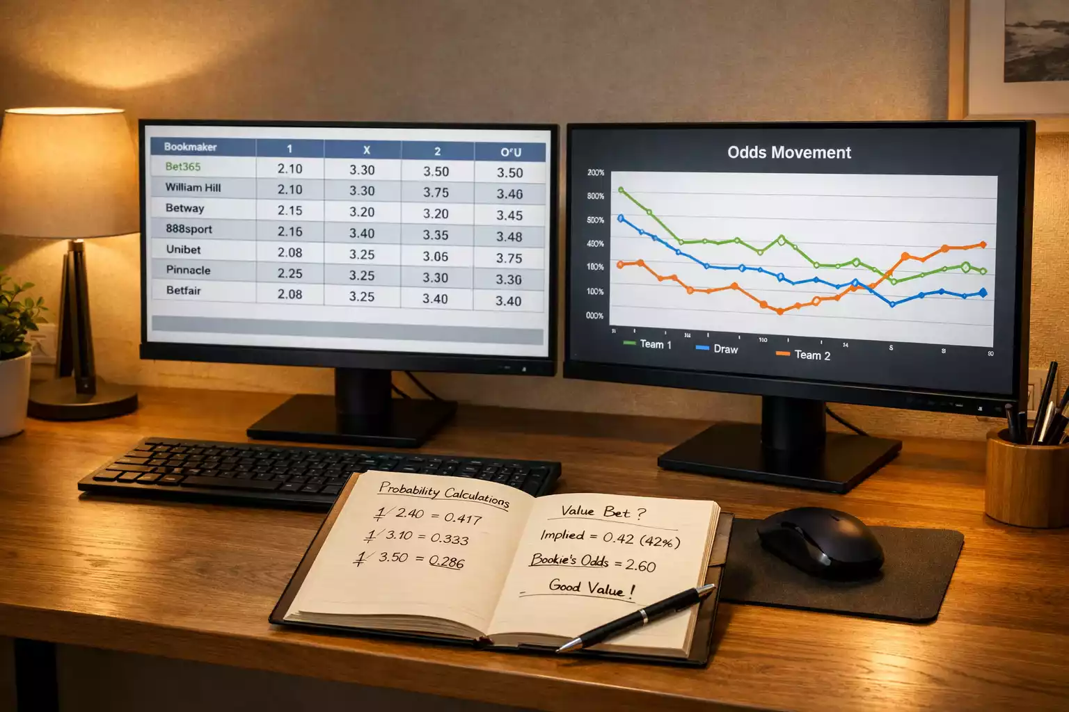 Sammenligning af odds på flere skærme med analytiske noter